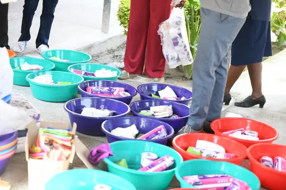 Mother packs laid out before distribution