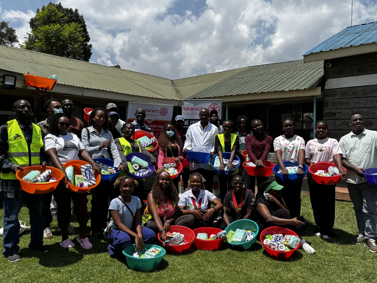 The club and the Rotaract Club of Bahati with mother packs at Kabatini Maternity